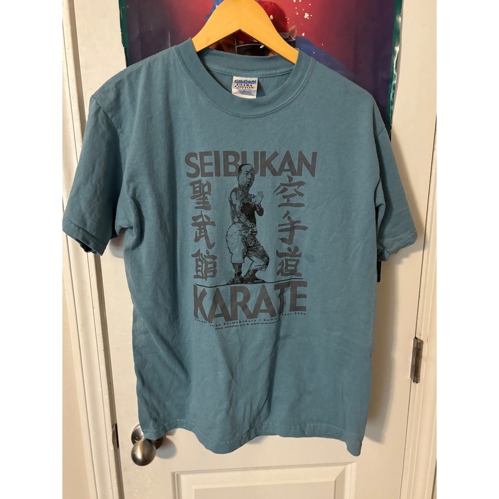 Vintage 2000 Seibukan Karate Summer Tour T-Shirt Mens Medium Teal y2k Cotton